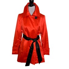 Abs Silver Label Red Trench Coat Sz S Black Belt Retroglam Rain Style 80s Rare