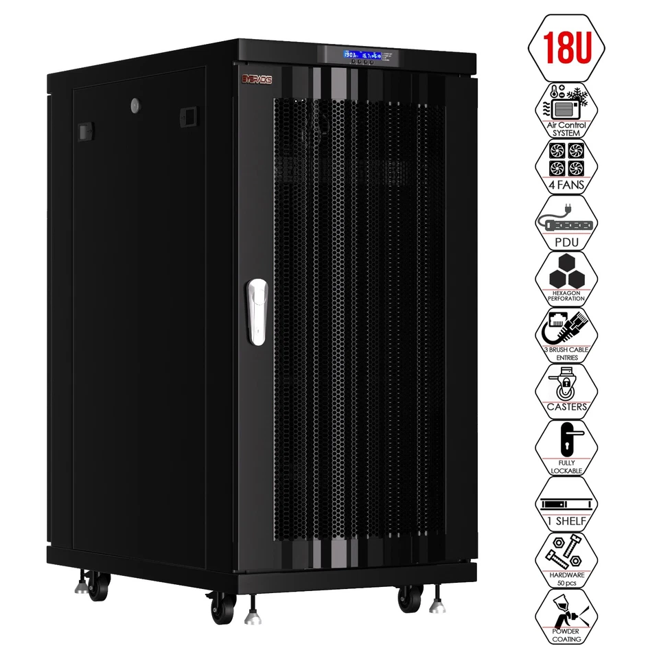Sysracks 18U 32'' Deep IT Network Data Server Rack Cabinet Mesh Vented Door - Image 4 of 4