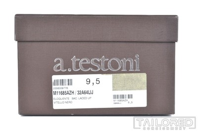 NEW - A.TESTONI BLACK LABEL Black Leather Cap Toe Oxford Dress 