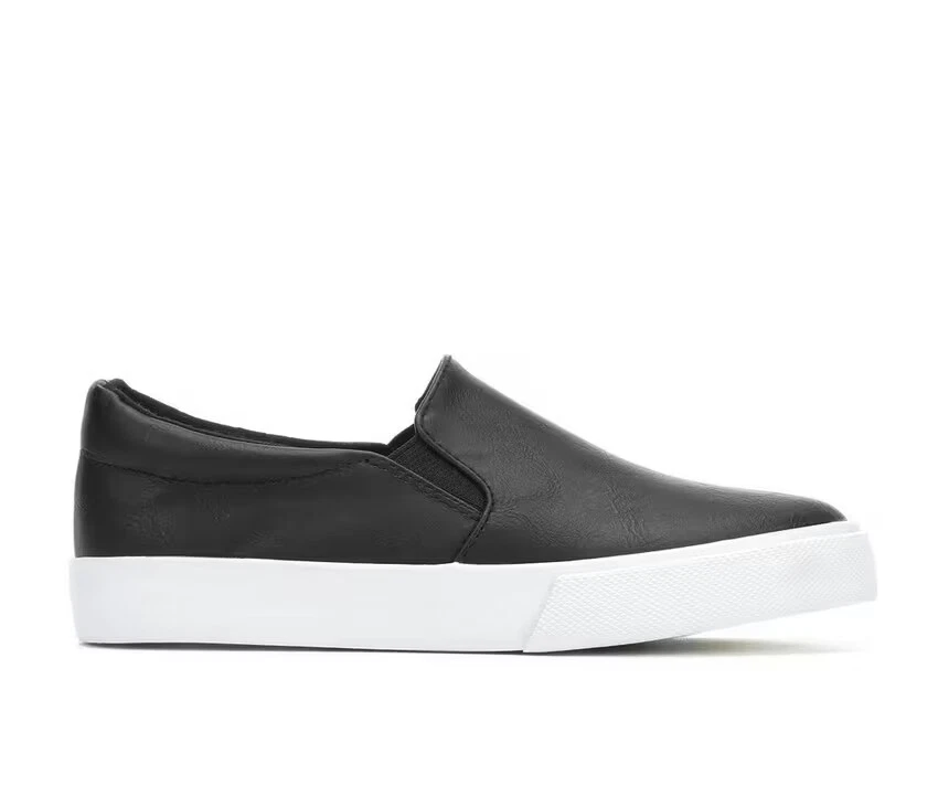 Women's Slip-On Soda Reign Fashion Flat Black Faux Leather Casual Sneaker Shoes - Image 4 of 4