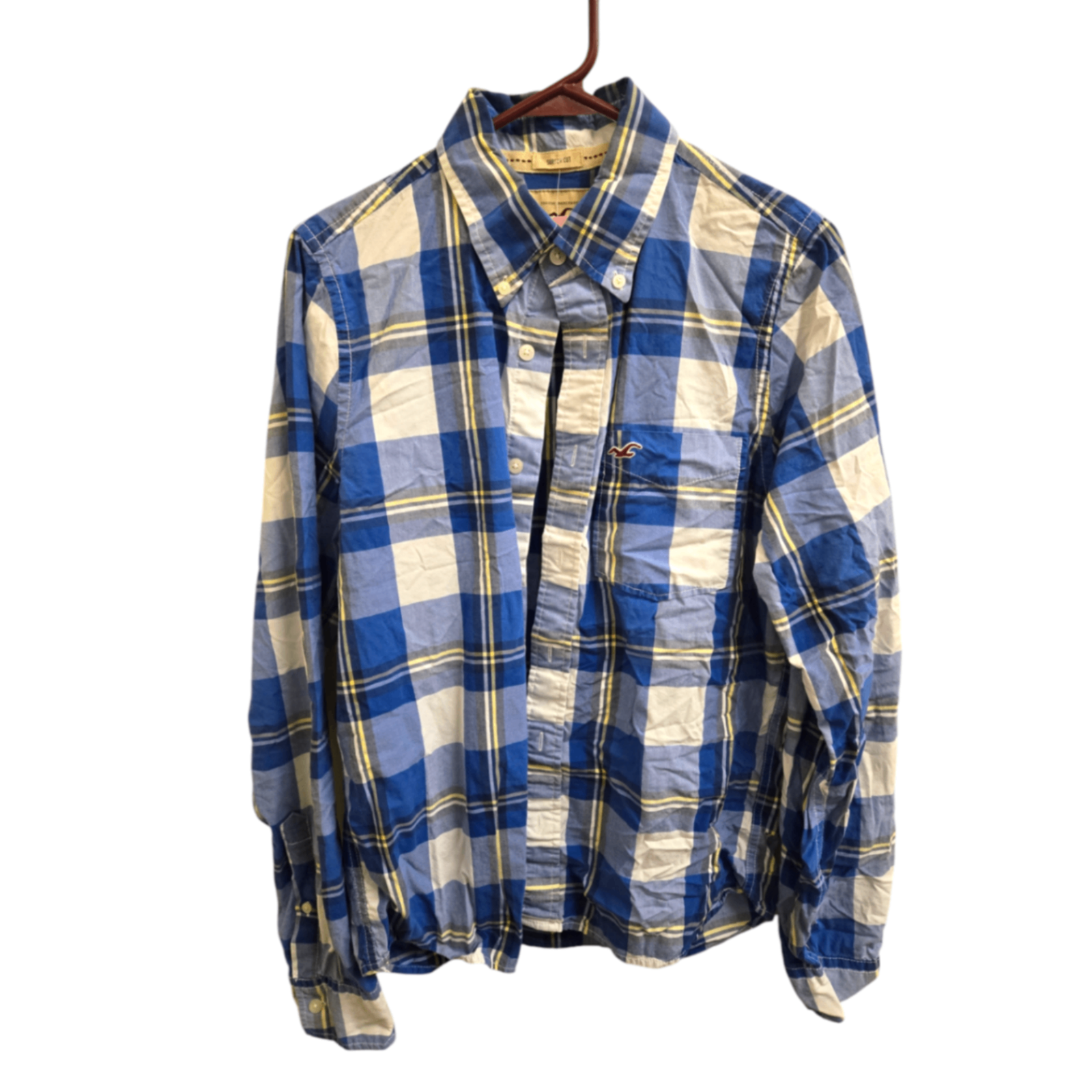 Very Good Large Blue and white plaid Hollister Button-Down Shirt