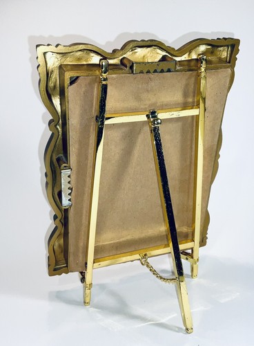 VTG Ornate MCM Hollywood Regency Style Shiny Gold Frame Mirror/Brass Easel - Picture 11 of 14
