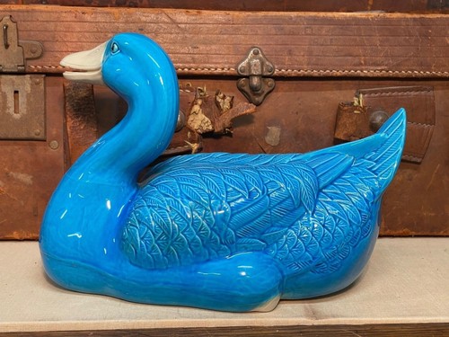 LARGE Antique 19th Chinese Porcelain Turquoise Glazed Duck - Picture 2 of 14