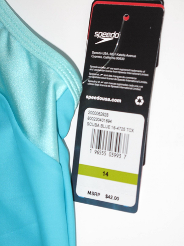 SPEEDO Girl's Size 14 Swimsuit 1 Pc Swim Scuba Blue Eco Flex NWT - Picture 2 of 3