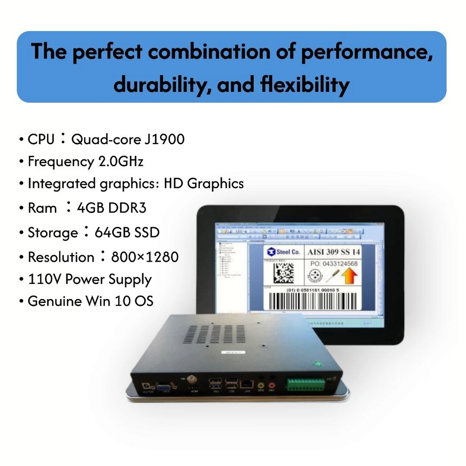 Industrial LCD Display Mount Computer  10 Inch LED Panel PC Touchscreen Monitor - Image 2 of 4
