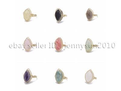 Natural Gemstones Marquise Shape Cabochon Flat Back Bead Adjustable Gold Ring