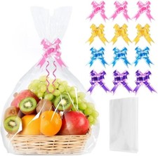 Large Cellophane Bags for Hampers with Pull Bows, 12Pcs Cellophane Wrap Bags