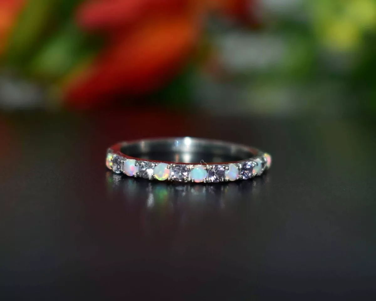 Opal eternity store ring platinum