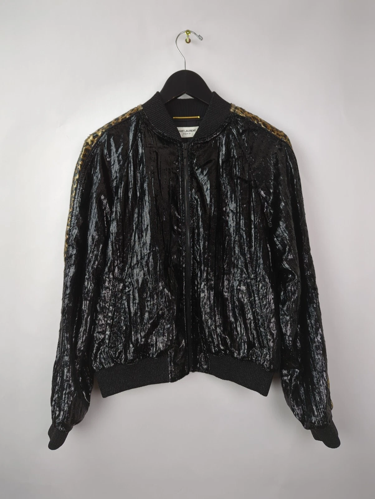 SAINT LAURENT (YSL) SAINT LAURENT PARIS Giacca Bomber Metallizzata Donna Taglia 42 US 10 Ghepardo Nero SLP