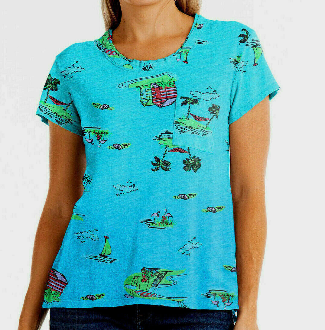T shirt maglietta Fresh Produce XL Beachy Keen Janey blu turchese maglietta topica nuova con etichette