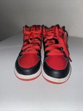 Jordan 1 Mid Kids "Black/Fire Red/White" Shoe