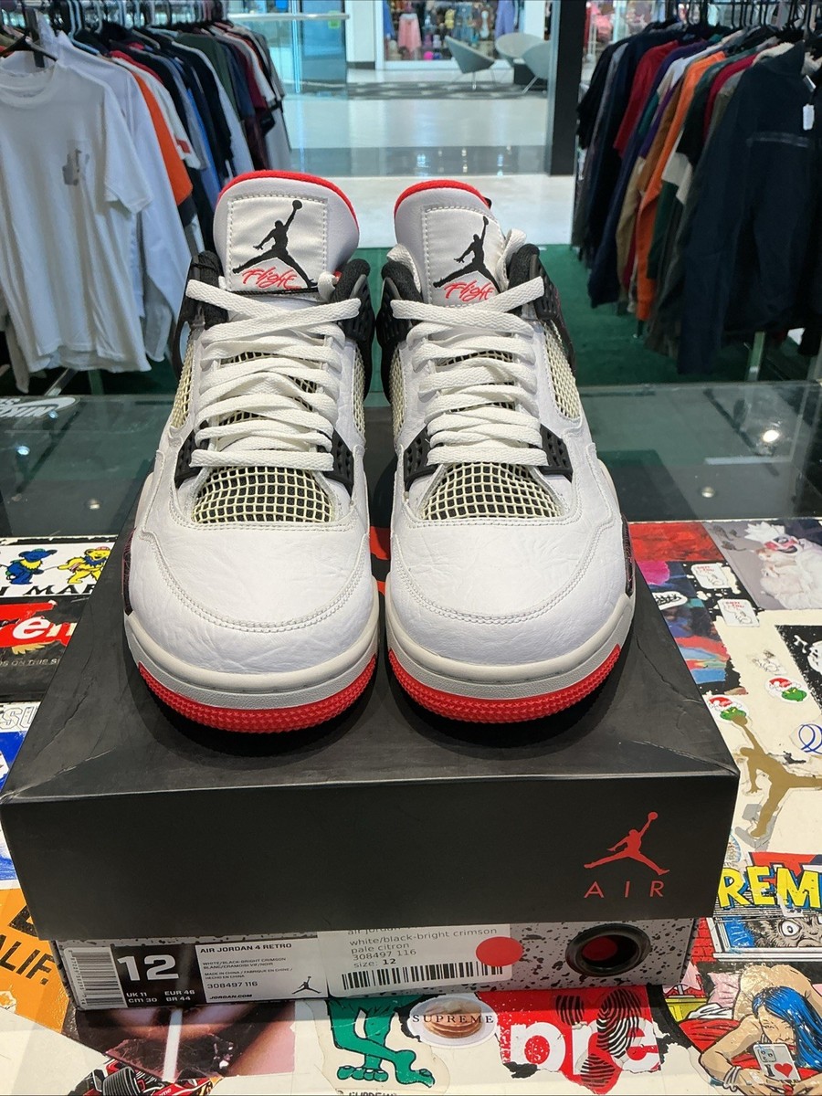 Size 12 - Jordan 4 Retro Pale Citron, Bright Crimson 2019 