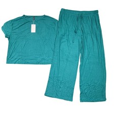 Brand New Women's Size XXL Teal Ribbed Lounge Set Top Pants Viscose Elastane