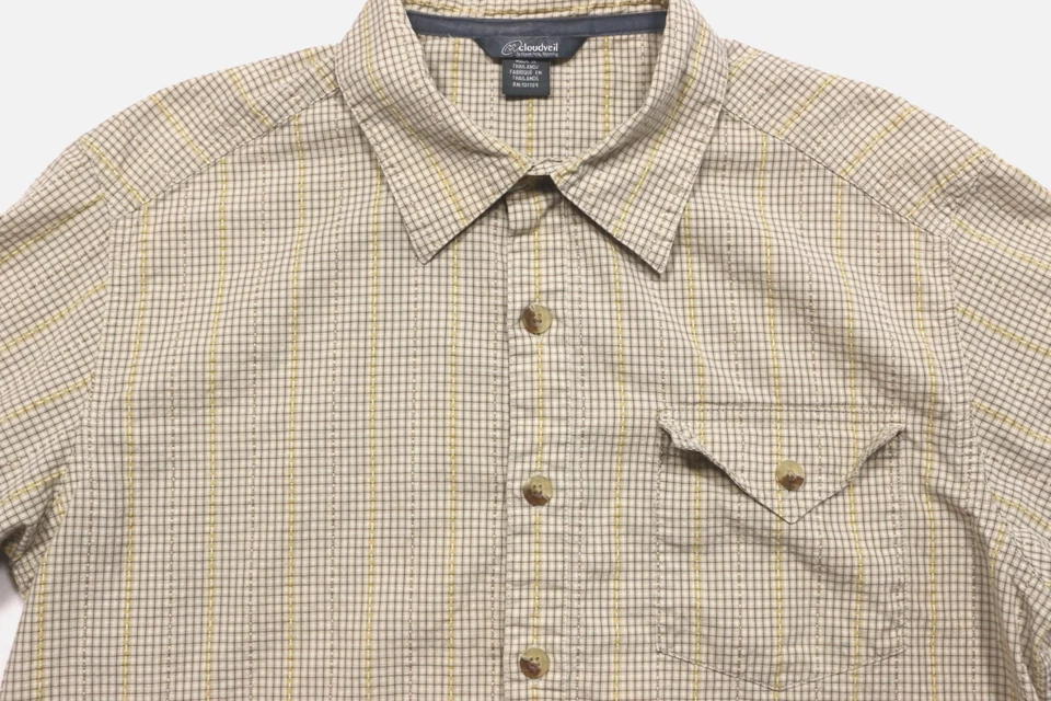 Camisa Hombre Cloudveil Manga Corta M 100% Algodón Amarillo Cuadros 'Silla de montar' Foto 4 de 4