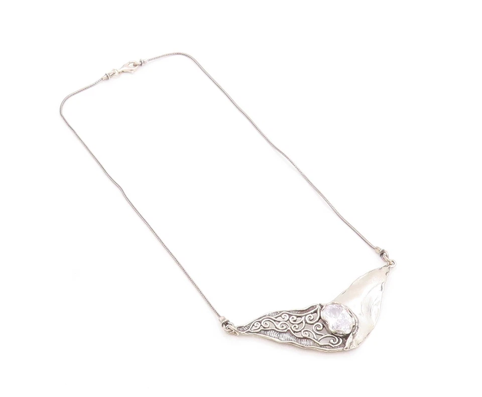 Colar vintage de prata esterlina 925 SHABLOOL ISRAEL facetado corrente topázio NE4641 - Imagem 2 de 4