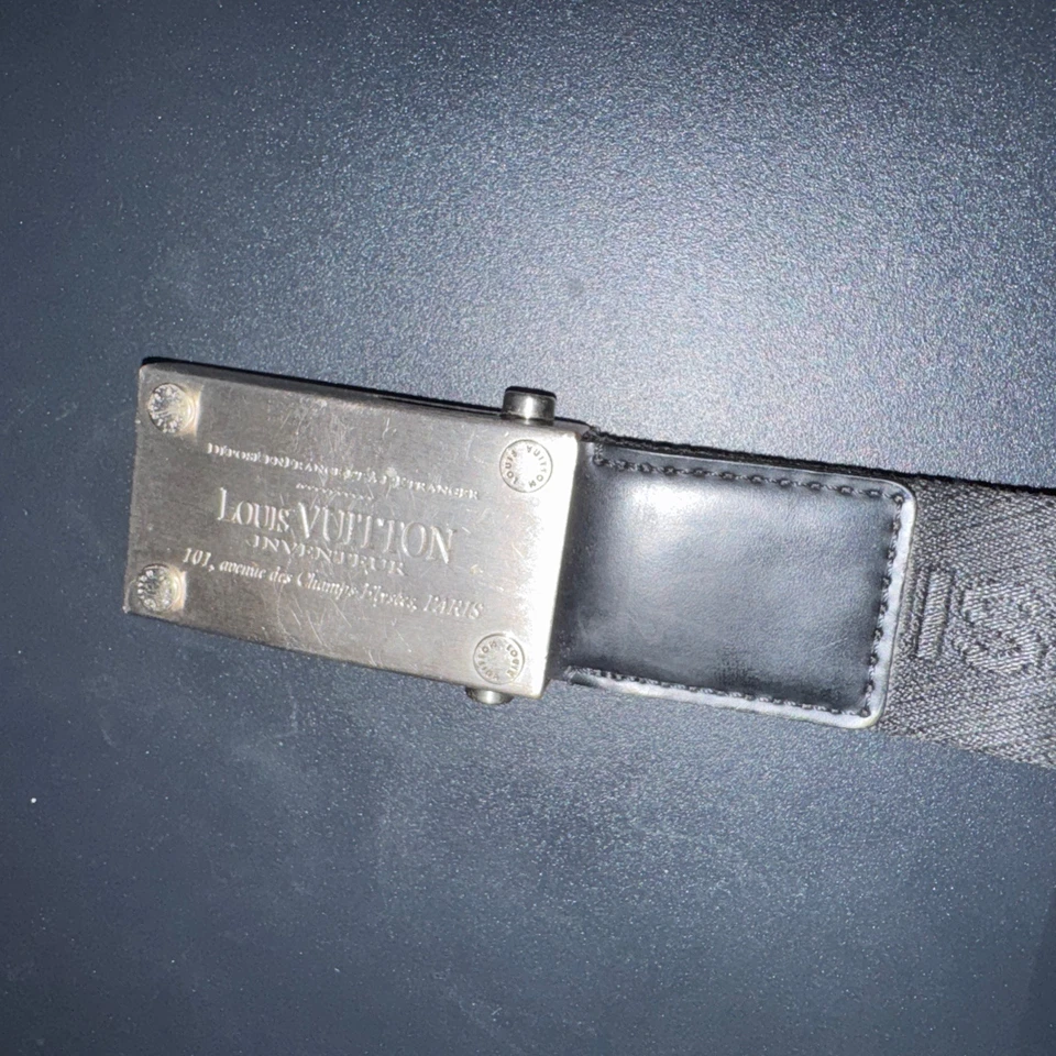 Cinto de tecido preto vintage/raro Louis Vuitton com fivela de prata tamanho 100/40 autêntico - Imagem 3 de 4