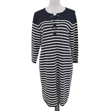Talbots Dress Petites XLP PXL Navy Blue White Stripe T-shirt Lace Up Nautical