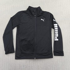 PUMA Track Jacket Youth Small 8 Black Full Zip Logo Sleeve Athletic Training
