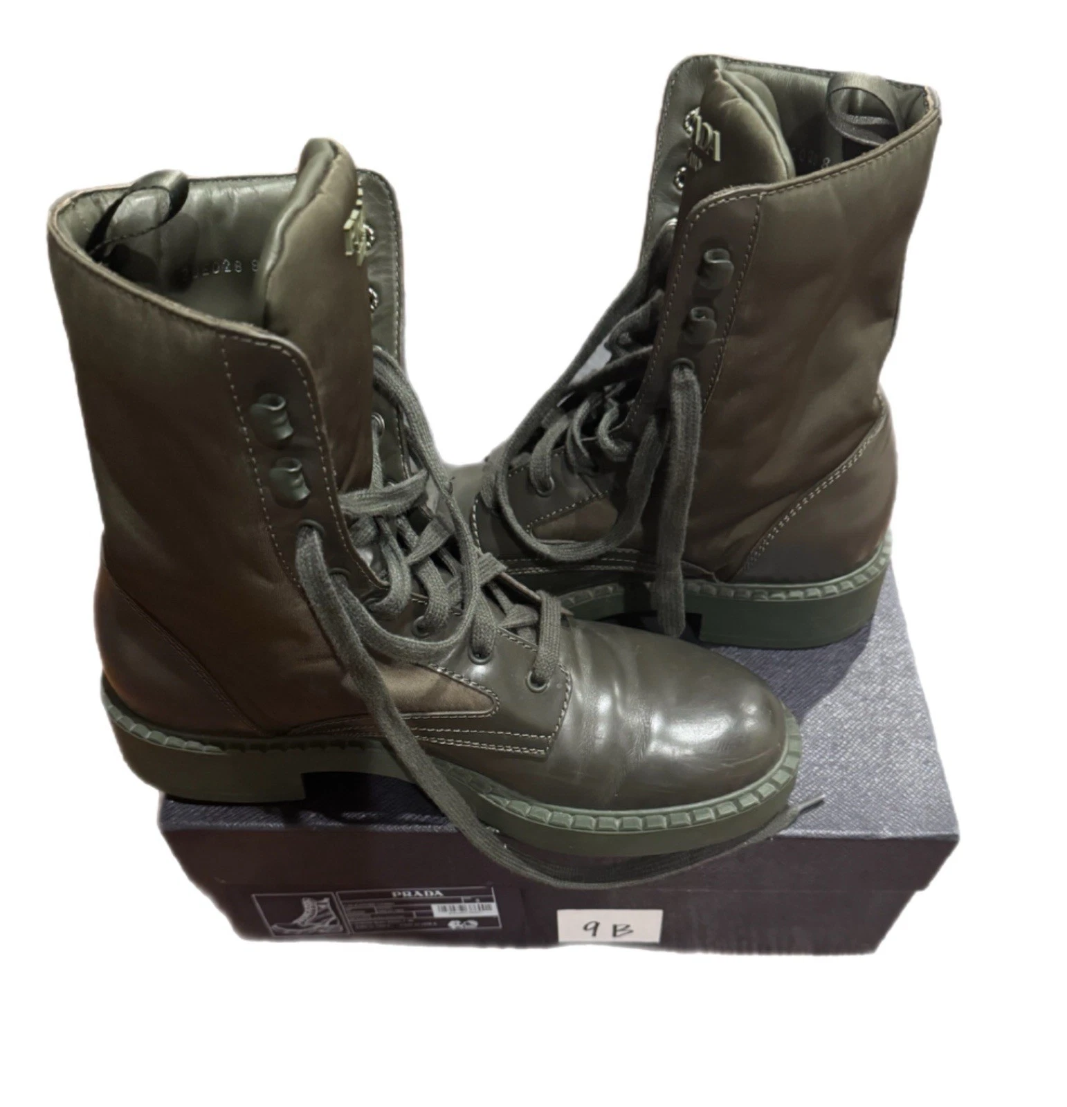 Prada Militare Nylon Combat Boots Logo Lace Up Men’s Size 8 with box