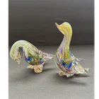 Vintage Murano AVEM Zanfirico Bizantino Hand Blown Glass Swirl Duck Figurines