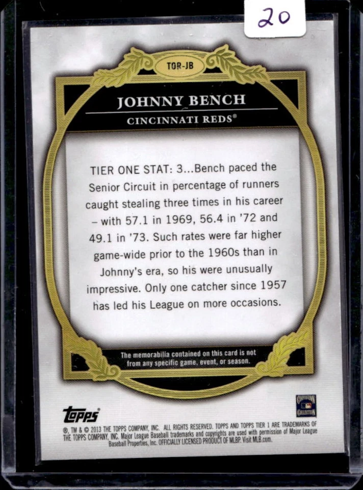 2013 Topps Tier One Johnny Bench Relics Bat #136/399 Reds - Image 2 of 2