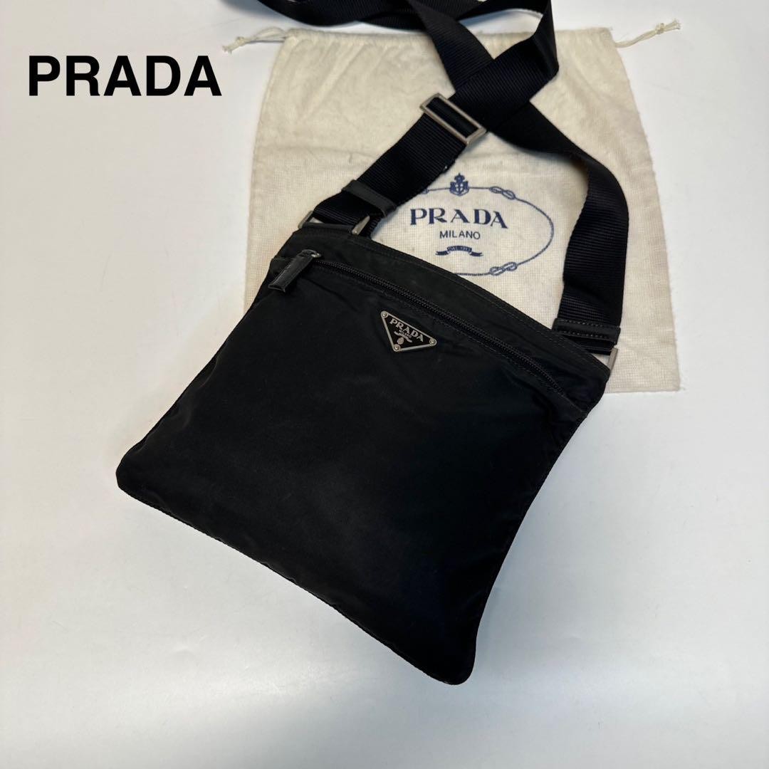 Prada Black Nylon and Leather Logo Shoulder Bag Sacoche