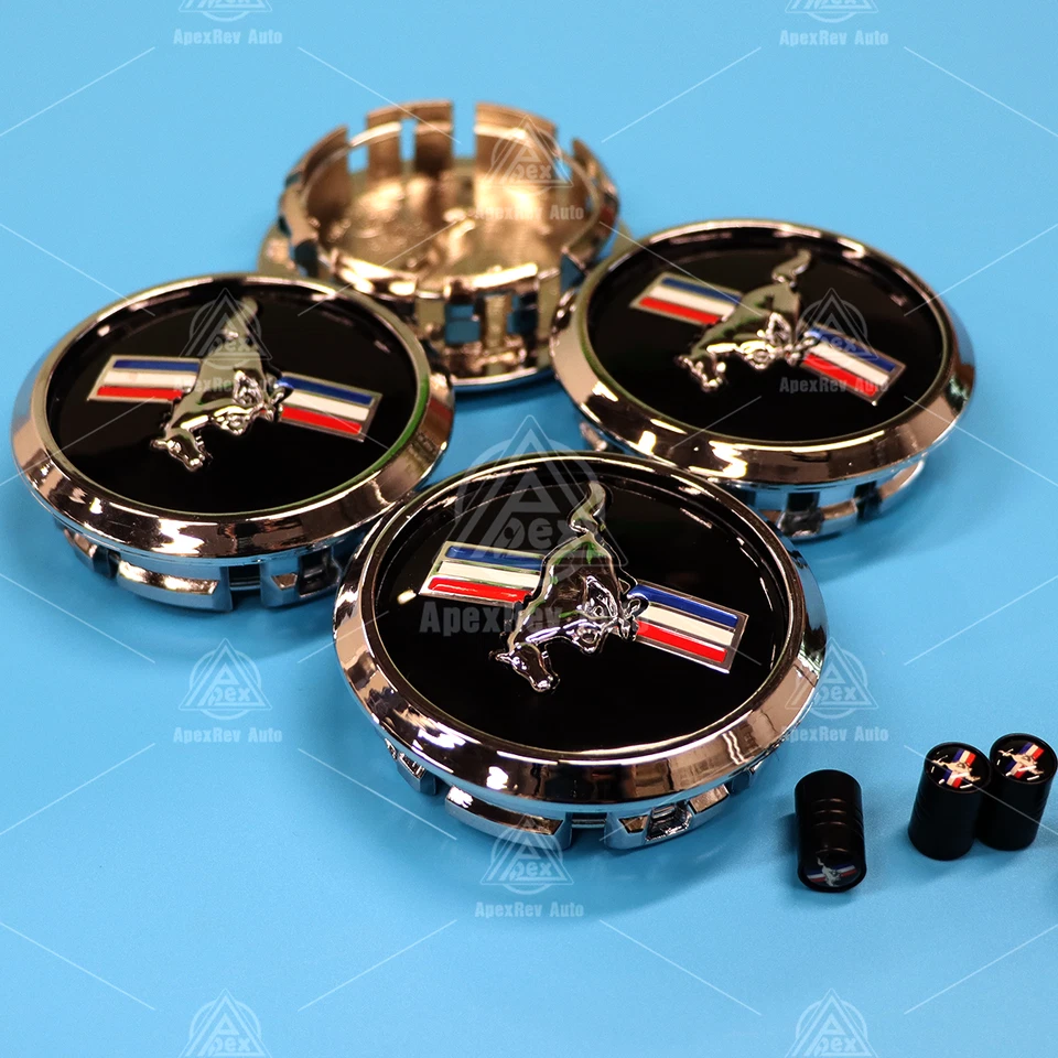 8 Pcs Wheel Rim Center Caps & Air Caps For Mustang GT Bullit Running Horse 68mm - Image 4 of 4