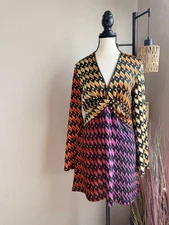 Zara Women’s Colorful Psychedelic Printed Mini Dress Beaded Neckline, Small EUC