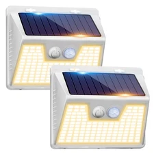 Peasur White Frame Solar Motion Sensor Lights Outdoor, 2 Packs 180LED Warm So...