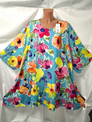 Luftige Tunika Bluse Blumen ca 54 56 58 60  NEU A-Linie Sommer italy Moda