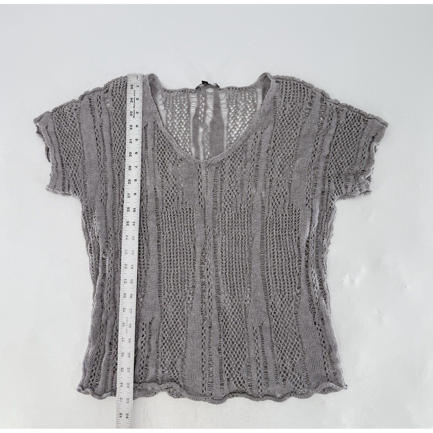 EILEEN FISHER Sweater Linen Metallic Cotton Open Knit Gray Sz M Preppy See Photo