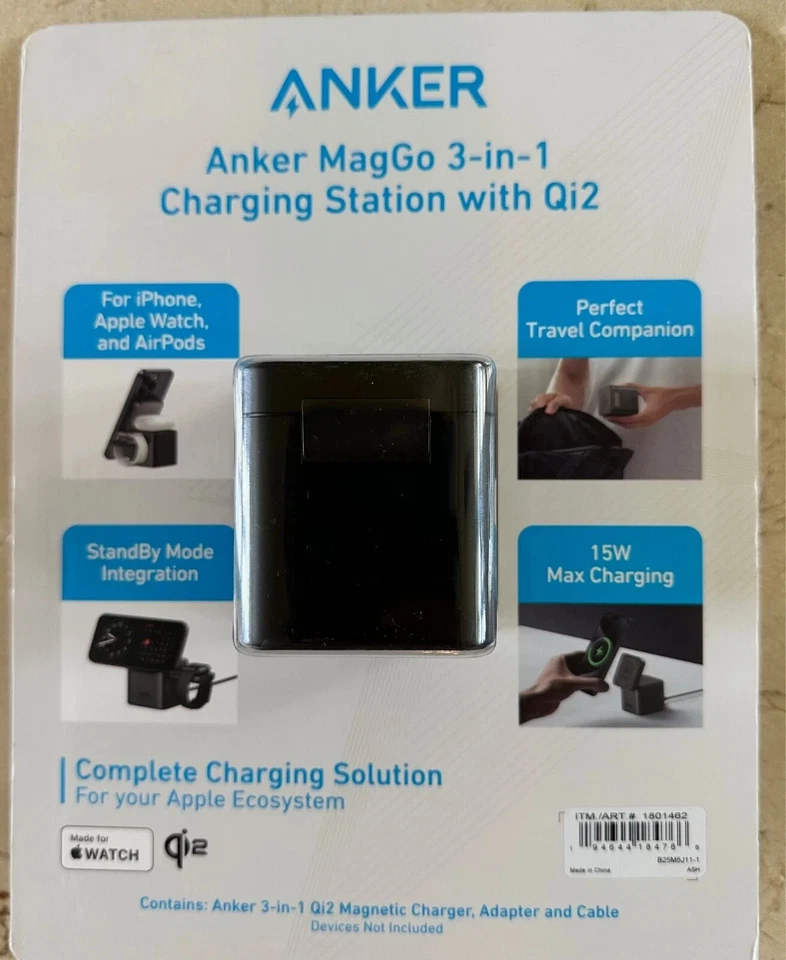 Anker MagGo 3-in-1 Cube Charging Station with Qi2 for iPhone Airpod Apple Watch - Image 3 of 4