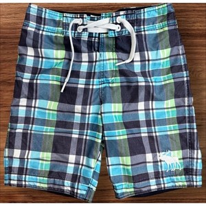 Abercrombie Swim Trunks Kids Size L Plaid Blue Green White Board Shorts Lined