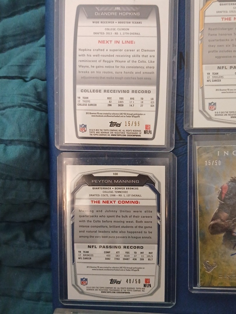 2013-current Football Auto and short print Manning - Hopkins Rothlesberger 1/1 view 4