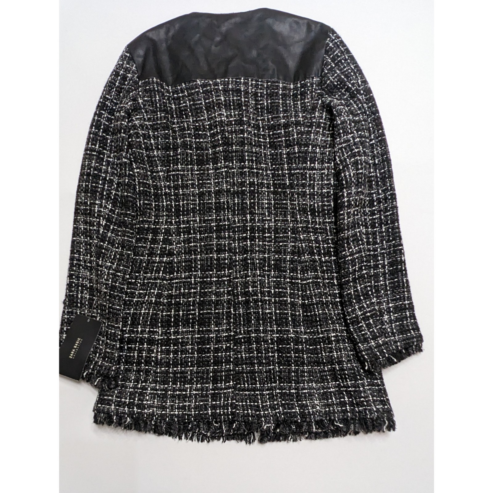 ZARA Studded Faux Leather Frayed Tweed Jacket Women's Size XS