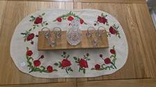 Vintage beige red 🌹 Rose magnificent Embroidered Table Runner 34x21 Inches