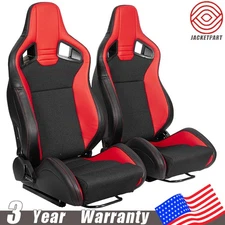 Pair of Racing Bucket Seats for Subaru Black & Red Vinyl Reclining Racing Seats