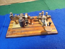 1875 J.H. Bunnell & Co.Telegraph Sounder & 1881 Key~9x5.5" Mahogany & Oak Base