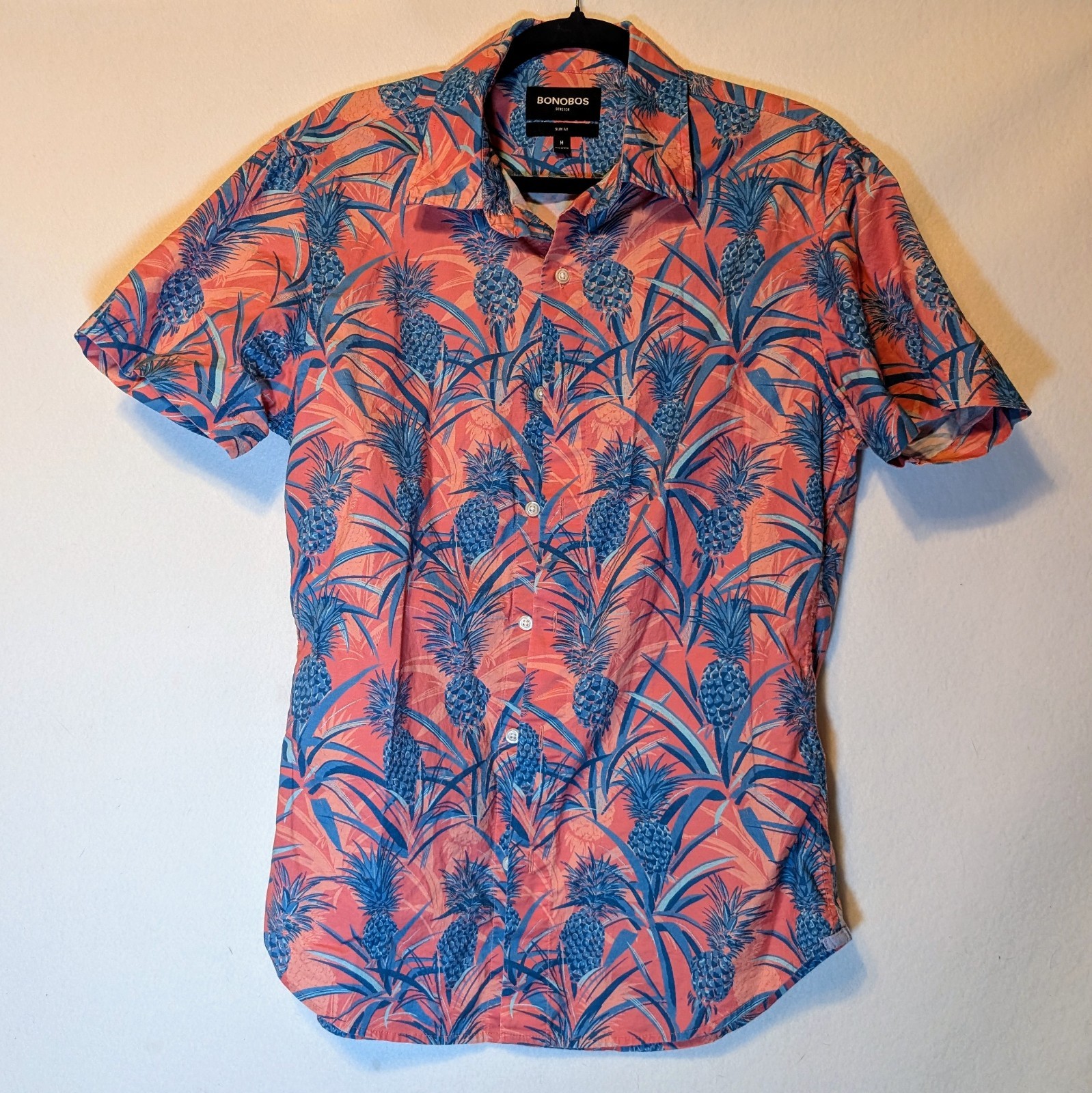 Bonobos Shirt Men's Slim Fit Medium Pink Casual Short Sleeve Button Up Hawaiian