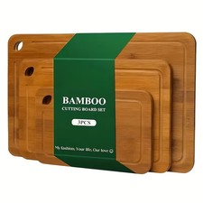 Bamboo Cutting Board Set of 3   Wooden Boards with Handles for Kitchen NEW