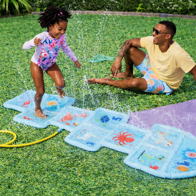 Kids Hopscotch Water Sprinkler Splash Pad Outdoor Backyard Summer Toy 7FT Fun