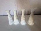 4 Vintage Anchor Hocking 6" Stars and Bars Milk Glass Flower Bud Vases Weddings