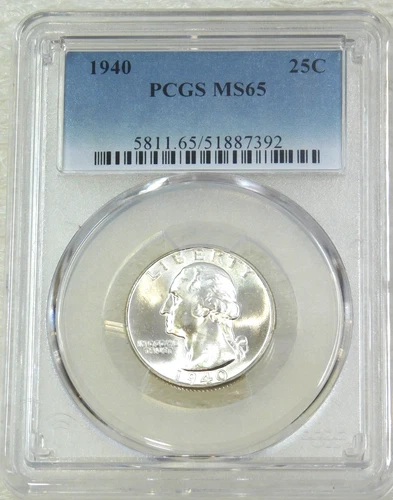 1940 P Washington Silver Quarter PCGS MS65 Frosty White New Holder #E262Z