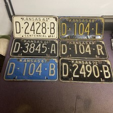 Kansas DEALER License Plate Lot Of 6 1961 1966 1967 1968 1969 1972