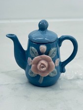 Vtg Made in Occupied Japan Porcelain Miniature Blue Teapot  Top 2.5" Tall