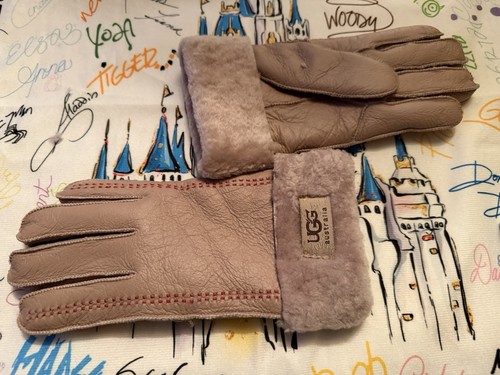 New Women's UGG Pink Shearling Suede Leather Gloves Size M - Picture 7 of 13