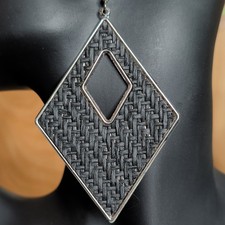 Black Silver Tone Diamond Dangle/Drop Earring...