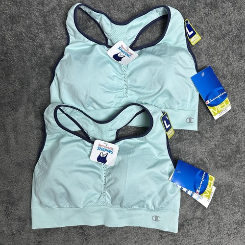 (2) Champion Damen Größe Large nahtloser Sport-BH Infinity-Form B0826 blau