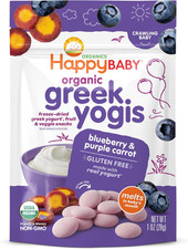 Happy Baby Organics Baby Snacks, Greek Yogis, Freeze Dried Yogurt Veggie Fruit