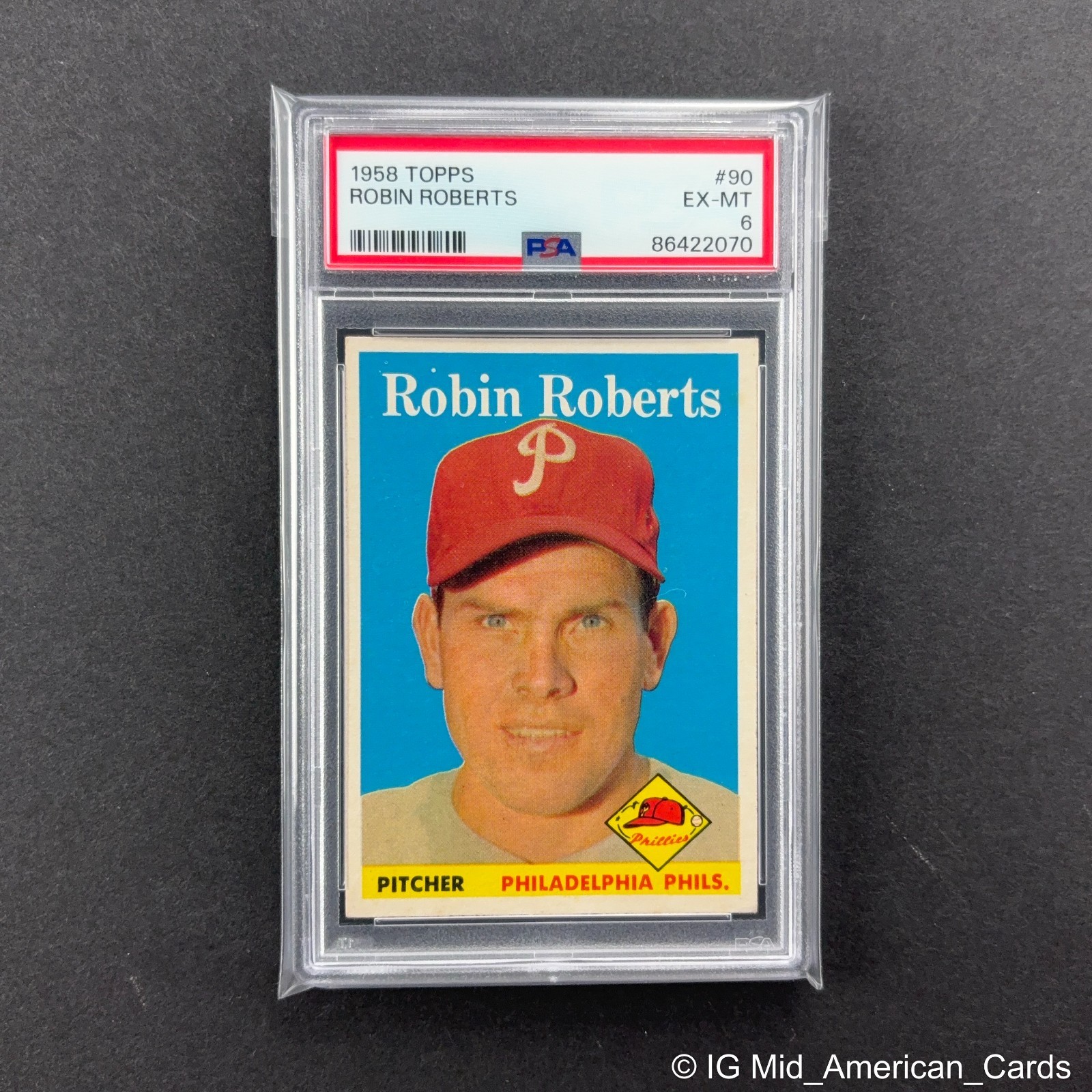 1958 Topps Robin Roberts #90 Philadelphis Phillies Vtg EX-MT PSA 6 view 7